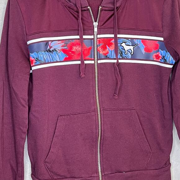 Vintage Y2k 1990's PINK Burgandy Floral Dog Long Sleeve Full Zip Hoodie Medium - Picture 11 of 16